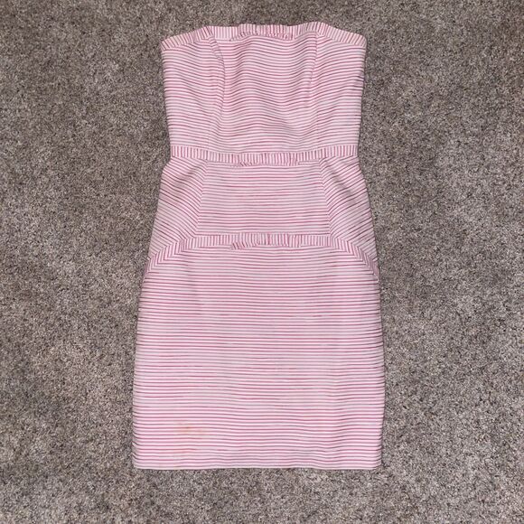 Vineyard Vines Flair Stripe Bow Strapless Dress size 2 Pink & White - Picture 1 of 9